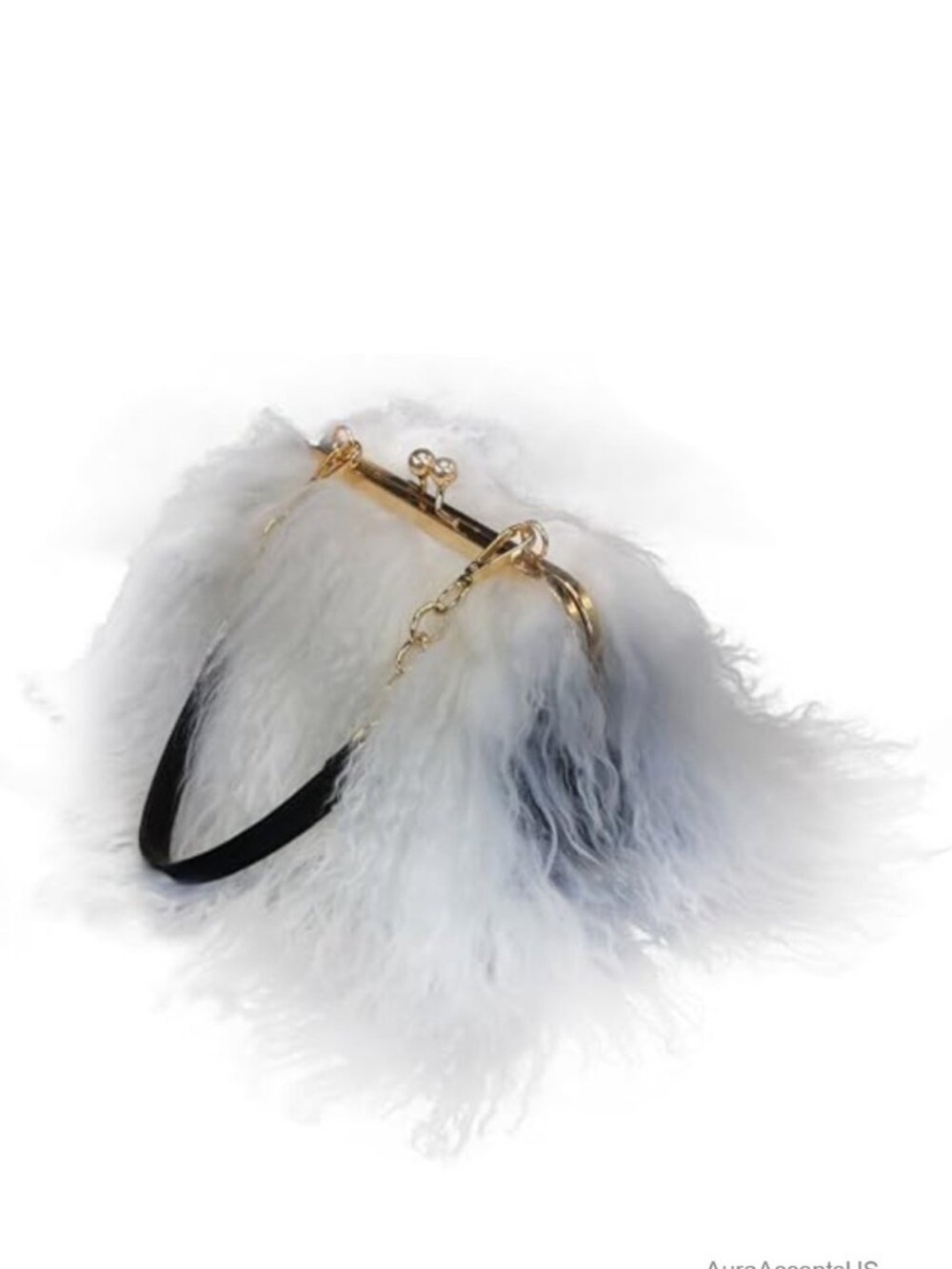 White Wool Clutch with Gold Kiss-Lock Clasp and Convertible Leather Straps